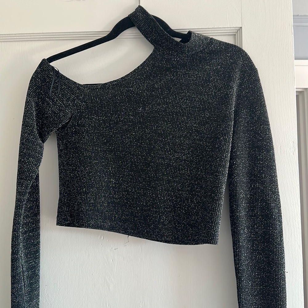 Women’s sparkly crop top with shoulder cut out